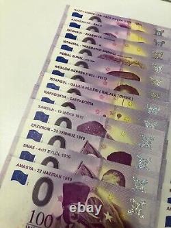 0 Euro Souvenir banknotes Turkey Set 24 Pcs UNC 2019 till 2022