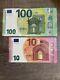 100+10 Euro Banknote Cir. 2 Bills 100-10 Note European Union. Good Condition