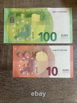 100+10 euro banknote CIR. 2 bills 100-10 note European Union. Good Condition