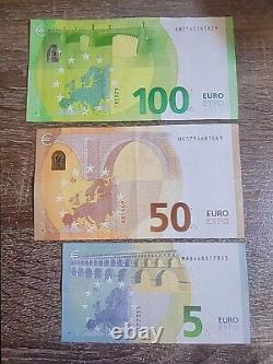 100 + 50 + 5 euro banknotes Circulated. 3 Cir bills (100 50 5) Euros Total