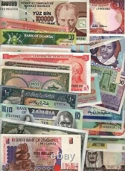 100 Different BANKNOTE from 100 DIFFERENT COUNTRIES Euro Asia Africa COLLECTION