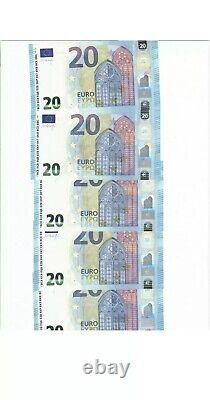 100 EURO (5) Banknotes EUROPE 5 X 20.00 (Euro Bills) Bank Note. 20 Euro Bills