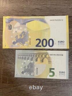2 set Banknote European Union 200+5 euro. Currency Bill Note. 2 bills Circulated