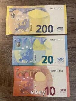 200+20+10 Euro EUR Banknotes. Good Circulated Condition. 200+20+10 Currency