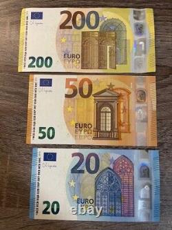 200 + 50 + 20 euro European Union banknotes. 3 EU Cir Notes. Circulated Bills
