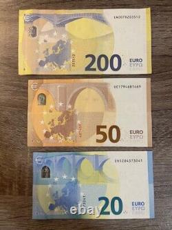 200 + 50 + 20 euro European Union banknotes. 3 EU Cir Notes. Circulated Bills