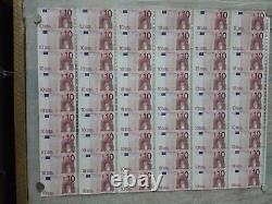 2002 European 10 Euro 54pc Full Sheet Uncut Banknote Rare