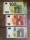 3 Banknotes 100+10+5 Euro Circulated. 100-10-5 Eur Bills. Currency Europe