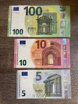 3 Banknotes 100+10+5 euro Circulated. 100-10-5 EUR Bills. Currency Europe