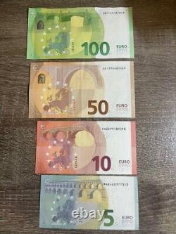 4 Set Banknotes 100 + 50 + 10 + 5 euro. EuropeanCIR Note. Circulated bills