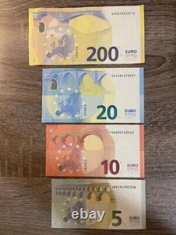 4 Set Banknotes 200 + 20 + 10 + 5 euro European Union Circulated Banknotes. EUR