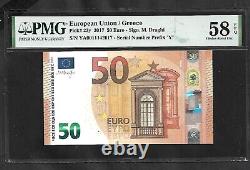 50 EURO Greece Draghi signature Printer Y001F3 PMG 58 EPQ CHOICE AUNC
