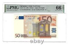 66 EPQ PMG 50 Euro 2002 Germany EU Banknote Sign. M. Draghi Prefix X # ZZZ17x