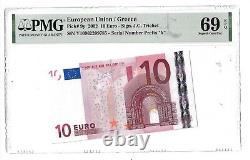 69 EPQ PMG 10 Euro 2002 Greece EU Banknote Sign. J. C. Trichet Prefix Y # ZZZ9y