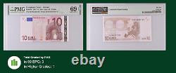 69 EPQ PMG 10 Euro 2002 Greece EU Banknote Sign. J. C. Trichet Prefix Y # ZZZ9y