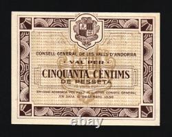 Andorra 1 PESETA P-1 1936 First Banknote UNC Currency Spanish FRANCE Pre Euro