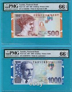 Austria (Pre Euro) 500 & 1000 Schilling 1997 P154, P155 UNC PMG GEM66EPQ