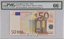 Banknote Italy 50 Euro 2002 Radar Serial Number PMG 66 EPQ Rare (N450)