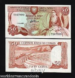 Cyprus 50 Cents P52 1989 Dam Euro Unc Currency Money Bill Bank Note Lot 10 Pcs