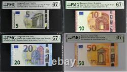 Euro Set 4 5 10 20 50 Euro 2013-2017 P 20 21 22 23 Superb Gem UNC PMG 67 EPQ