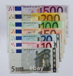 Full Set Of 2002 Euro Banknotes W. F. Duisenberg Various Condition 5 To 500 Used