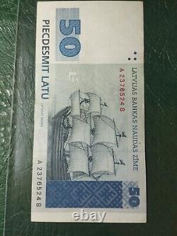Latvia 50 Latu P-46 1992 Euro Sailing Ship Key Cross Currency Bill Bank Note Vf