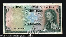 Malta 10 Shilling P25 1963 Queen Euro Ship Au- Rare Money Bill Bank Note