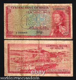 Malta 10 Shillings P28 1967 Queen Euro Ship World Currency Money Bill Bank Note