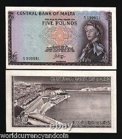 Malta 5 Pounds P30 1967 Euro Young Queen Unc Rare Money Bill European Bank Note