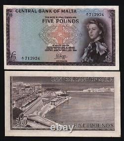 Malta 5 Pounds P30 1968 Queen Euro Au+ Paper Money Bill GB Uk European Bank Note