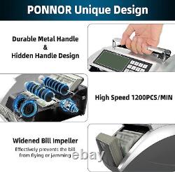 Money Counter Machine PONNOR with Value Bill Count, Dollar, Euro with UV/MG/IR/D