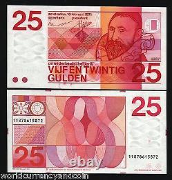 Netherlands 25 Gulden P-92 1971 Rare 11 Digit Euro Unc Design Money Dutch Note