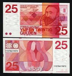 Netherlands 25 Gulden P-92 1971 Rare 11 Digit Euro Unc Design Money Dutch Note