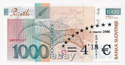 SLOVENIA banknote 1000 Tolarjev 1.3.2006. Euro exchange overprint