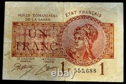 Saar 1 FRANC P-2 1919 GERMANY Coin on Banknote RARE Pre EURO WorldCurrency MONEY