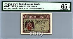 Spain 1 Peseta 1938 Pick# 107a PMG 65 EPQ GEM UNC