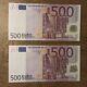 Two 500 Euro Notes Very Close Numbers 2002 N Serie Excellent Condition Draghi