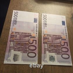 Two 500 Euro notes very close numbers 2002 N serie Excellent condition Draghi